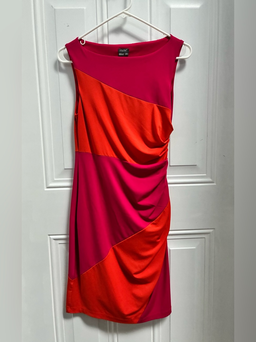 Muse Fuchsia and Orange Colorblock Midi Dress